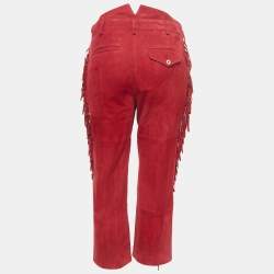 Zadig & Voltaire Red Suede Fringed Play Frange Trousers M