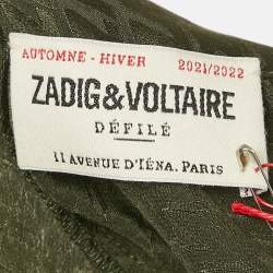 Zadig & Voltaire Green Logo Jacquard Silk Asymmetric Tie-Up Detail Midi Dress M