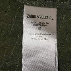 Zadig & Voltaire Green Logo Jacquard Silk Asymmetric Tie-Up Detail Midi Dress M