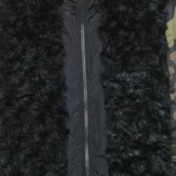 Zadig & Voltaire Black/Green Printed Fur Trim Nylon Reversible Kitch Jacket M