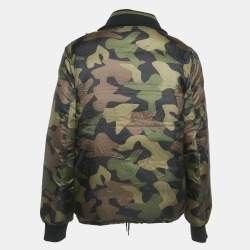 Zadig & Voltaire Black/Green Printed Fur Trim Nylon Reversible Kitch Jacket M