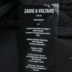 Zadig & Voltaire Black/Green Printed Fur Trim Nylon Reversible Kitch Jacket M