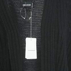 Zadig & Voltaire  Black Rib Knit Open Front Cambi Cardigan One Size 