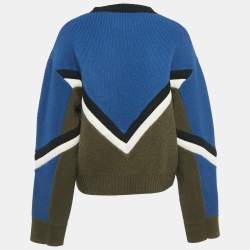 Pre Owned Zadig & Voltaire Blue/Green Muse Intarsia Rib Knit Sweater L