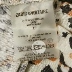 Zadig & Voltaire Beige Leopard Print Gauze Jersey T-Shirt L