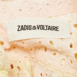 Zadig & Voltaire Pink/Yellow Camouflage Print Broderie Anglaise Cotton Requiem Dress L