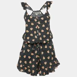 Zadig & Voltaire Black Call Print Cotton Coeur Playsuit M