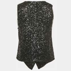 Zadig & Voltaire Black Sequin Button Front Emilie Waistcoat M
