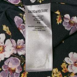 Zadig & Voltaire Black Peonies Print Silk Pleated Button Front Maxi Dress XS