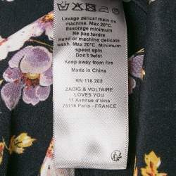 Zadig & Voltaire Black Peonies Print Silk Pleated Button Front Maxi Dress XS