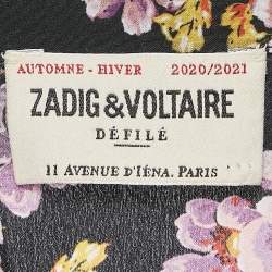 Zadig & Voltaire Black Peonies Print Silk Pleated Button Front Maxi Dress XS