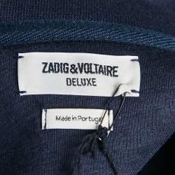 Zadig & Voltaire Deluxe Navy Blue Striped Neoprene Zip Up Hoodie L