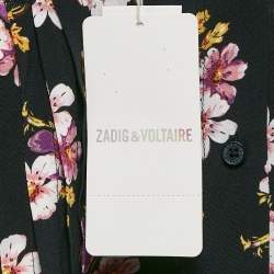 Zadig & Voltaire Black Floral Print Silk Pleated Button Front Maxi Dress XS