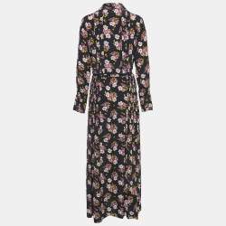 Zadig & Voltaire Black Floral Print Silk Pleated Button Front Maxi Dress XS