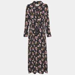 Zadig & Voltaire Black Floral Print Silk Pleated Button Front Maxi Dress XS