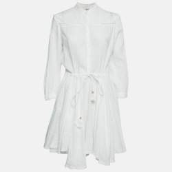 Zadig & Voltaire White Striped Lace Trim Cotton Mini Dress L