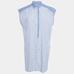 Zadig & Voltaire Blue Stripe Cotton Button Front Ruffled Rilt Mini Dress S