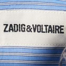Zadig & Voltaire Blue Stripe Cotton Button Front Ruffled Rilt Mini Dress S