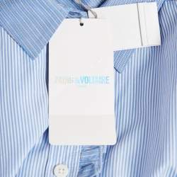 Zadig & Voltaire Blue Stripe Cotton Button Front Ruffled Rilt Mini Dress S