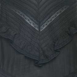 Zadig & Voltaire Black Cotton Lace Trimmed Tie-Up Detail Asymmetric Midi Dress XS