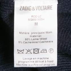 Zadig & Voltaire Grey/Navy Blue Wool Crew Neck Rod Jumper M