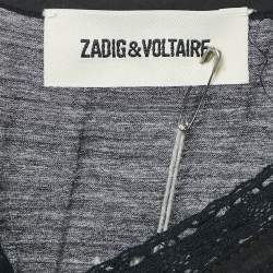 Zadig & Voltaire Black Lace Trim Rilli Cotton Asymmetric Midi Dress M