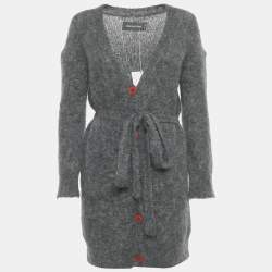 Pre Owned Zadig & Voltaire Grey Mohair Wool Belted Romy Long Cardigan S