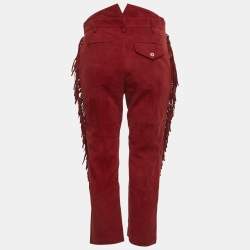 Pre Owned Zadig & Voltaire Red Suede Fringed Play Frange Trousers S