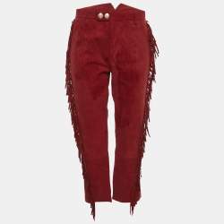 Pre Owned Zadig & Voltaire Red Suede Fringed Play Frange Trousers S