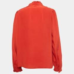 Pre Owned Zadig & Voltaire Red Silk Ruffled Taccora Shirt L