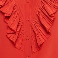 Pre Owned Zadig & Voltaire Red Silk Ruffled Taccora Shirt L