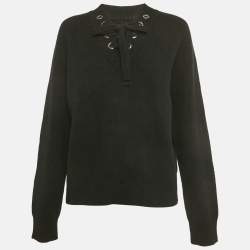 Pre Owned Zadig & Voltaire Black Rib Knit Lace-Up Kassy Sweater M