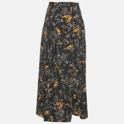 Pre Owned Zadig & Voltaire Black Flowers Print Crepe Judith Spark Midi Skirt S