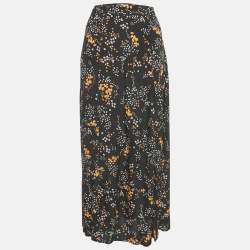 Pre Owned Zadig & Voltaire Black Flowers Print Crepe Judith Spark Midi Skirt S