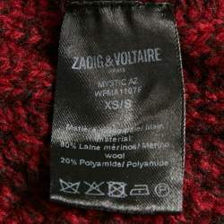 Pre Owned Zadig & Voltaire Burgundy Rib Knit Shawl Collar Mystic Cardigan XS/S