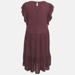 Pre Owned Zadig & Voltaire Burgundy Crepe Ruffled Rousseau Dress S