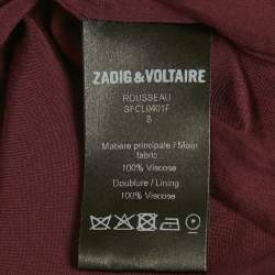 Pre Owned Zadig & Voltaire Burgundy Crepe Ruffled Rousseau Dress S