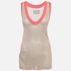 Pre Owned Zadig & Voltaire Blue/Pink Lurex Joss Fishnet Tank Top S