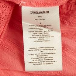 Pre Owned Zadig & Voltaire Pink Cotton Lace Insert Tani Top L