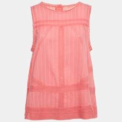 Pre Owned Zadig & Voltaire Pink Cotton Lace Insert Tani Top L