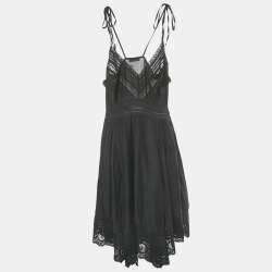 Pre Owned Zadig & Voltaire Black Lace Trim Cotton Rilli Asymmetric Midi Dress S