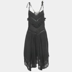 Pre Owned Zadig & Voltaire Black Lace Trim Cotton Rilli Asymmetric Midi Dress S