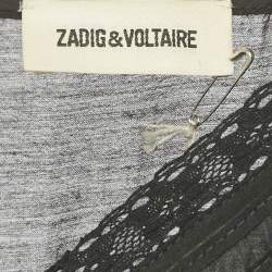 Pre Owned Zadig & Voltaire Black Lace Trim Cotton Rilli Asymmetric Midi Dress S