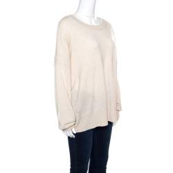 Pre Owned Zadig and Voltaire Beige Wool Sequined Elbow Trim Rony Patch Sweater M