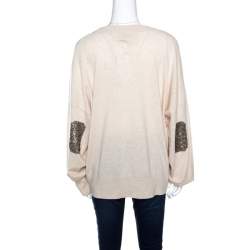 Pre Owned Zadig and Voltaire Beige Wool Sequined Elbow Trim Rony Patch Sweater M