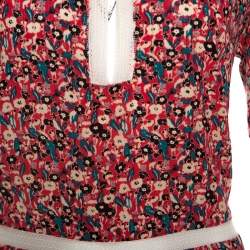 Zadig and Voltaire Red Floral Print Lace Trimmed Rivale Midi Dress M