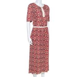 Zadig and Voltaire Red Floral Print Lace Trimmed Rivale Midi Dress M