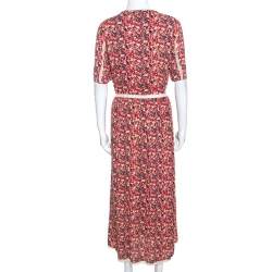 Zadig and Voltaire Red Floral Print Lace Trimmed Rivale Midi Dress M