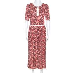 Zadig and Voltaire Red Floral Print Lace Trimmed Rivale Midi Dress M