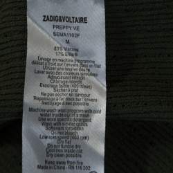 Pre Owned Zadig and Voltaire Olive Green Perforated Knit Preppy Ve Sweater M